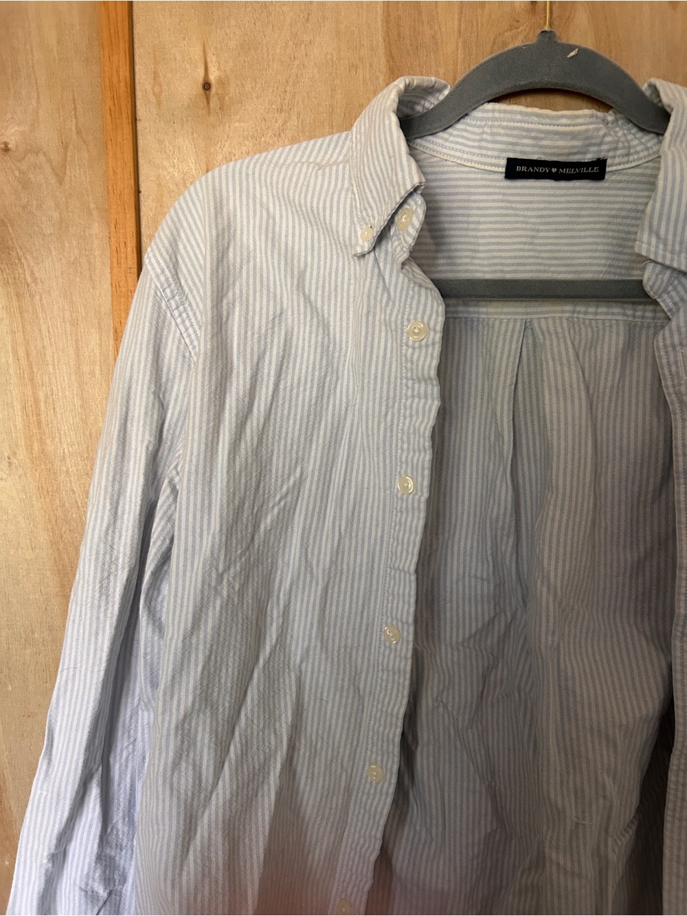 Brandy Melville Light Blue and White Striped Button-Down Shirt